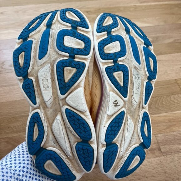 Hoka One One Yellow and Blue Athletic Shoes - Picture 8 of 13